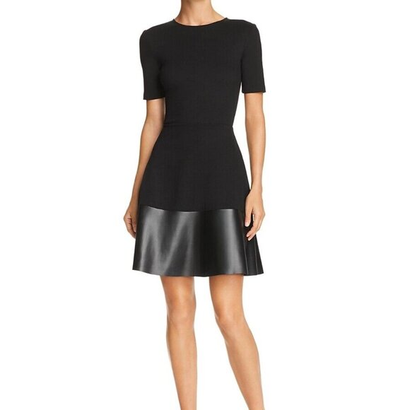 Aqua Dresses & Skirts - AQUA Black Faux Leather Fit and Flare Dress